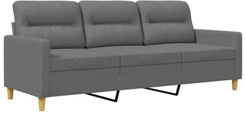 vidaXL Canapé à 3 Places, Sofa de Salon avec Accoudoirs et Oreillers de Dossier, Meuble de Salle de Séjour Intérieur, Moderne, Gris Foncé Tissu