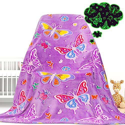 Gdindff Butterfly Gifts Glow in The Dark Blanket for Girls, Soft Flannel Throw Blanket for Kids Toddlers, Girls Birthday Gifts for Granddaughter, Butterfly Decor, 40x50