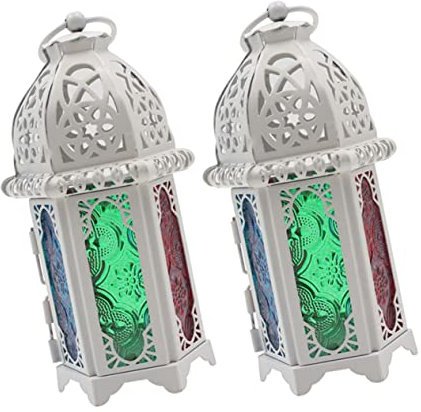 ABOOFAN Eisen Kerzenhalter Laterne Sturmlaterne Kerze Dekorative Hängelaterne Kerzenhalter Tischdekoration Weiß Glas Set