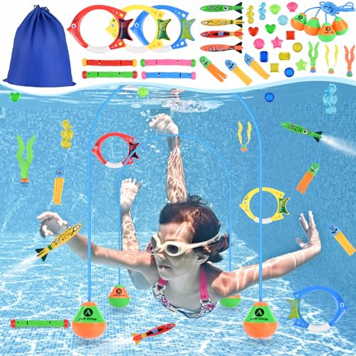 StarryTiger 35 Pezzi Giocattoli da Immersione, Bambini Giocattoli da Piscina, Subacquea Immersioni Giocattolo Anelli Torpedo, Nuoto Giochi d'affondamento Addestramento Regalo per Bambinii