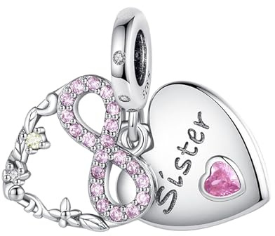 Simphman Plata de Ley 925 Charms Bangles para Pulseras y Collares Forever Love Hermana Colgante Regalo Joyas para Mujeres Niñas Familia y Amigos