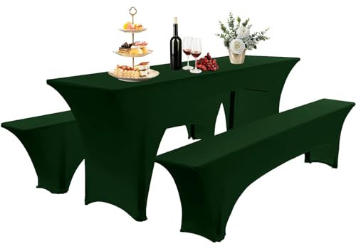 AIMENJOY Elastisch Biertischhussen Bierbank-Auflage & Tischdecke Für 50 cm or 70 cm Table Width 3 TLG-Set Breite Bierzeltgarnitur Stretch Hussen Für Festzeltgarnituren Bierbank Hussen (Grün -3,70 cm)