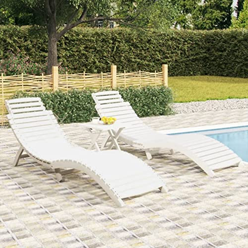 Homgoday Sonnenliegen 2 Stück, weiß, 184 x 55 x 64 cm, aus massivem Akazienholz, Möbel, Sonnenliegen, Gartenliege, Sonnenliege für den Garten