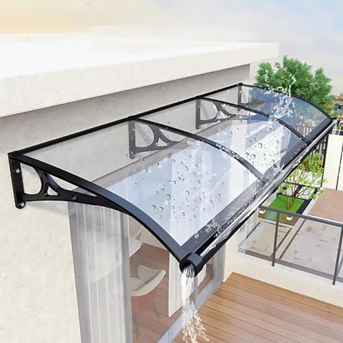 HENGCMM Überdachung Vordach Überdachung Haustür aus Aluminium und Polycarbonat, vordach für haustür Fenstermarkise vordach haustür Markisen, schützt auch bei extremen Wetterlagen,100×250cm/39×98.4in