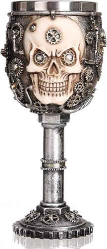 KUUBEELAA 3D Skull Medieval Wine Goblet,Steampunk Style Stainless Steel Chalice Goblet, Gothic Skeleton Wine Goblet,Skull Fans Gift for Party Decor and Halloween/Christmas/Birthday