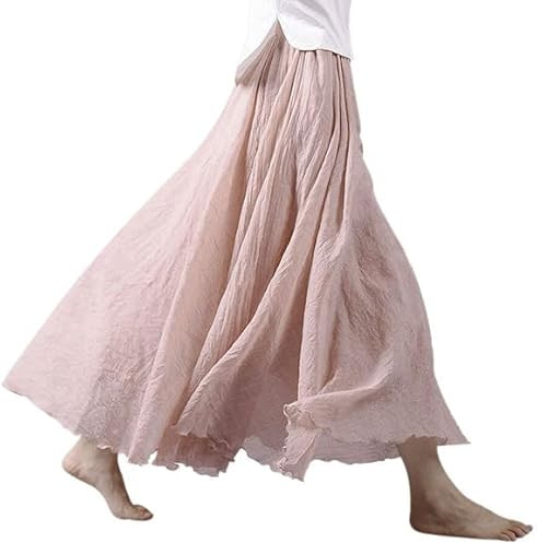 Gonna da donna in lino, maxi gonna in cotone e lino, gonna estiva boho, tinta unita, per il tempo libero, gonna a pieghe (DE/NL/SE/PL, alfanumerica, taglia unica, regolare, rosa 2)