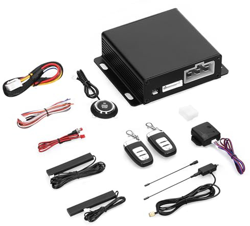 Mulcort PKE Kit de Verrouillage centralisé d'entrée sans clé, Système de démarrage à Distance d'alarme antivol de Voiture 12V avec 2 Boutons de démarrage/arrêt à Distance(Noir)