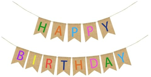 Happy Birthday Girlande - Sackleinen Vintage Leinen Banner, Geburtstagsdeko Flagge Wimpelkette für Party Babydusche DIY Dekoration