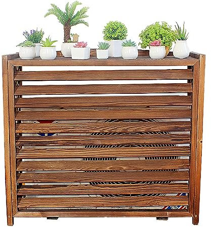 Housse de protection pour climatiseur extérieur - Brise-vue en bois pour balcon, étagère de plantes, étagère de fenêtre, grille en bois massif, marron, 269 x 119 x 20 cm - Résistante aux intempéries