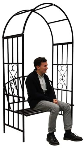 Metal Garden Arch with Bench Seat Heavy Duty 3.7' W x 6.9' H Archway Trellis for Outdoor Garden Lawn Backyard Ideal for Vines and Climbing Plants Black