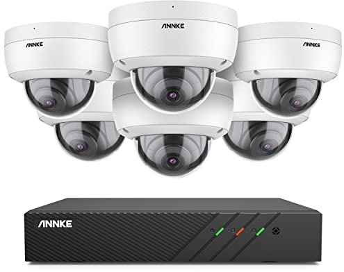 ANNKE 8CH NVR 5MP Security Camera System Wired, 6pcs H.265+ Dome 3K PoE Cameras for Home Security Outdoors, Smart Human Vehicle Detection, 100ft Night Vision, 24/7 Recording (HDD Not Included)
