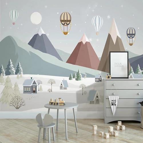 MIXUEXUNLU Mural Wallpaper Cartoon Snow Mountain Balloon Scenery Children's Room Bedroom Decor Mural Modern Wall Art Decoration