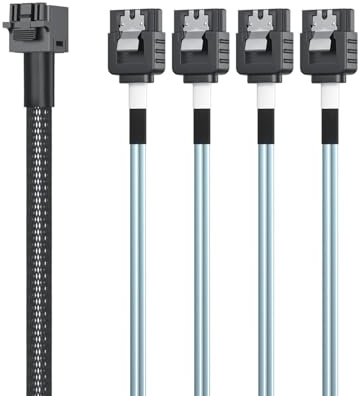 H!Fiber.com MiniSAS HD SFF-8643 Breakout a 4xSATA Cable, para JBOD de servidor/bandeja de almacenamiento y SAS RAID Controller Compatibilidad, 0.8m (2.62ft)