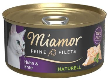 Miamor - Feine Filets Naturelle | Nassfutter für ausgewachsene Katzen mit Filetstückchen im eigenen Saft. Fettarmes Ergänzungsfutter in der Dose ohne künstliche Zusätze | 24x80g Huhn & Ente