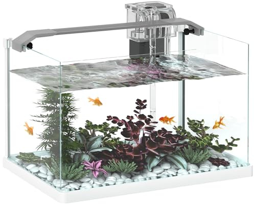 PawHut Aquarium en Verre avec lumières LED, 20L, Pompe à Filtre, Blanc