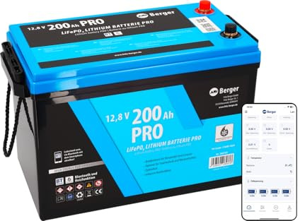 BERGER LiFePO4 200Ah 12V Lithium Batterie mit Bluetooth & Heizung | 1536Wh Lithiumbatterie ideal für Wohnmobil, Wohnwagen, Camper, Boot & Solaranlage | Autarke Stromversorgung & zuverlässige Leistung