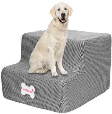 2-stufige Hundetreppe für Hochbett und Couch, 20cm hoch für Hunde, breitere Haustiertreppe für kleine alte große Hunde Katzen, 30°stabile rutschfeste Hundetreppe, waschbare Hunderampe