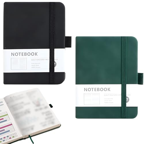 AONAYO 2er-Pack Mini Notizbuch,Gummibandverschluss Notizbuch,A7,200 Seiten Kleines,Minitasche Mit Stifthalter Notizblock Klein,Geeignet FüR Schule,Arbeit,Studium