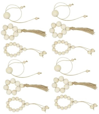 PRETYZOOM 12 Stück Serviettenringe Aus Holzperlen Handgefertigte Serviettenschnallen Für Hochzeiten Dekoration Beige Leicht Zu Reinigen Rustikale Tischdeko