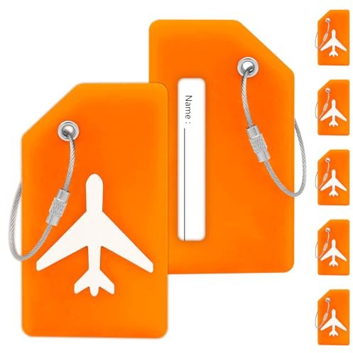 Teskyer 5 Pack Silicone Luggage Tags for Suitcases - Durable, Noticeable, with Steel Loops, Luggage Labels with Name ID Card, Travel Accessories, Orange