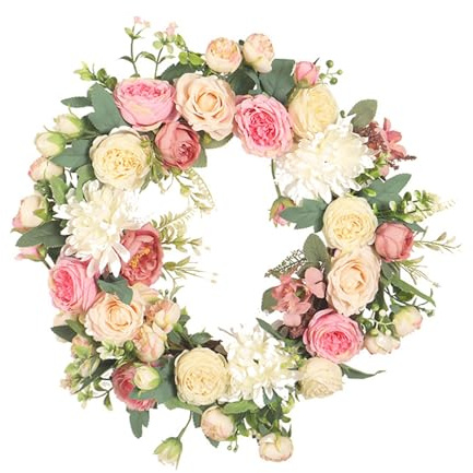 Pfingstrose Rosa Kranz für Haustür 40CM,Künstlicher Dekokranz,Hortensien, Türkranz für alle Jahreszeiten,Frühling Sommer künstliche Blumen Kranz , Fenster, Festival, Hochzeit (40cm,Pfingstrose)