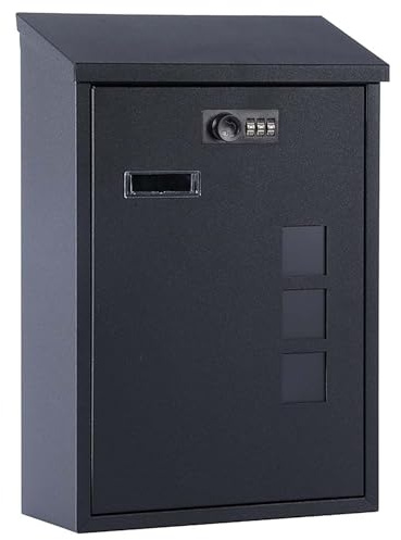 Rynli Post Box for Outside – Wall Mounted Large Capacity Letter Box with Modern Combination Lock, Waterproof, Weather-Resistant Mailbox, Secure Outdoor Letterbox with Easy Installation