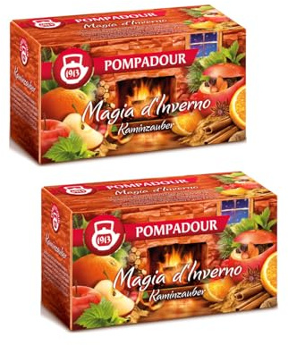 Pompadour | Infusion magique d'hiver | Mélange Herbes à la cannelle, Orange, Rose musquée, Pomme - 2 x 20 Filtres | Tisane sans caféine dans des sachets