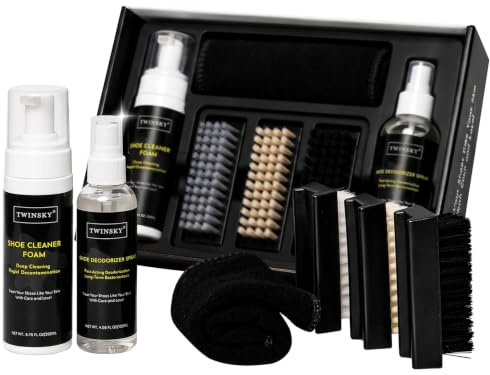 TWINSKY 6-in-1 Shoe Cleaning Set,Compatible with Birkenstock, with Plant-Based Foam, Deodorizing Spray, 3 Brushes & Microfiber Towel, for Sneaker, Leather, Nubuck, Boot, Suede, Athletic Shoes,etc