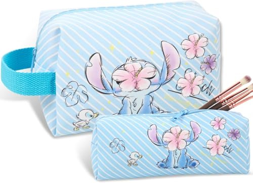 Pack of 2 Stitch Travel Cosmetic Bag, Cartoon Women's Large Makeup Bag, Toiletry Bag, Wash Bag with Zip, Toilet Bag for Makeup, Wash Bag, Travel Organiser with Handle, Women
