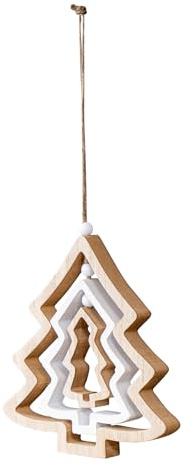 levandeo Tanne Deko Mobile H19cm Windspiel MDF Holz Natur Weiß Weihnachtsbaum Hängedeko Deko Anhänger Weihnachtsdeko
