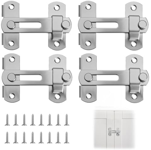 4PCS Pestillos de Puerta de Acero Inoxidable con Tornillos,Cerrojo para Puerta Corredera Seguro Puerta Exterior e Interior para Jardín, Ventanas, Garaje y Habitaciones