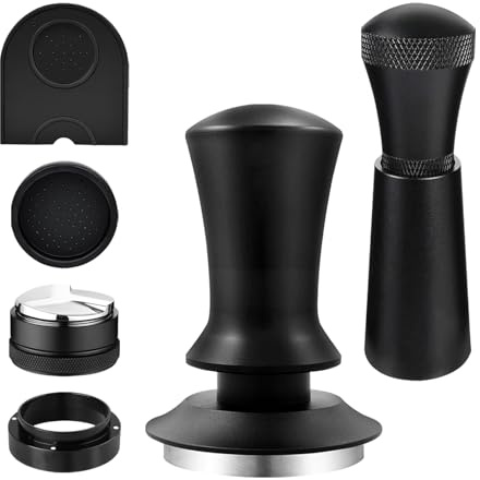 Kaffee Tamper 51mm Set, 6-teiliges Espresso Tamper Set, Edelstahl Espresso Tamper Kit für Siebträgermaschinen, Barista Zubehör mit Dosierring, Kaffeeverteiler, Rutschfester Tampermatte & Tamperbasis