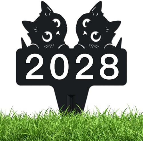 MEIHONG Address Plaques for House, Cat Metal Address Plaque for Outside, Street Name Street Sign, House Numbers for Outside with Stake, Reflective Numbers, Lawn Mounted