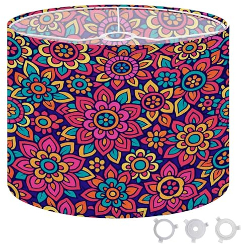 Drum Lamp Shades Floral seamless Doodle flowers leaves Indian ornament henna style Lampshade for Table Lamps Floor Lamps 13 W x 13 W x 10 H Easy Assembly Replacement Medium Lamp Shade Spider Fitter
