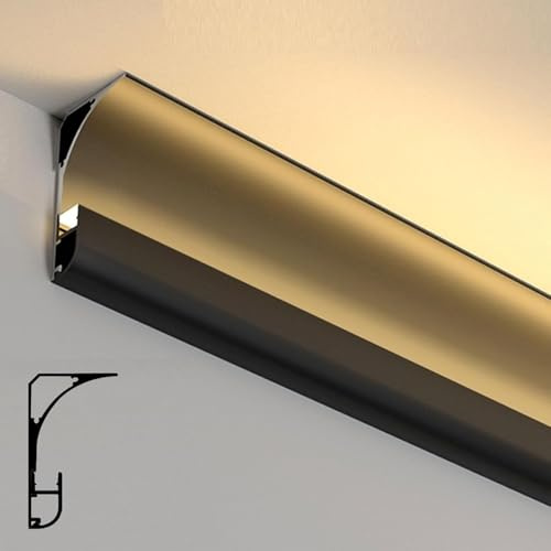 Plinthes D'éclairage Indirect,Profilé pour Bande LED pour La Décoration des Murs Et Plafonds,Plinthe Lumineuse pour Plafond,Résistante Aux Fissures,Canal(Noir,2 m/6.5 ft)