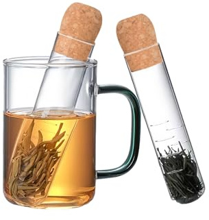 2 pcs Tea Infusers - Premium Borosilicate Glass Tea Filter Set with Natural Cork Lid - Stylish, Durable Loose Leaf Tea Infuser for Teapots, Cups & Bottles - Enhance Your Tea Experience Anytime