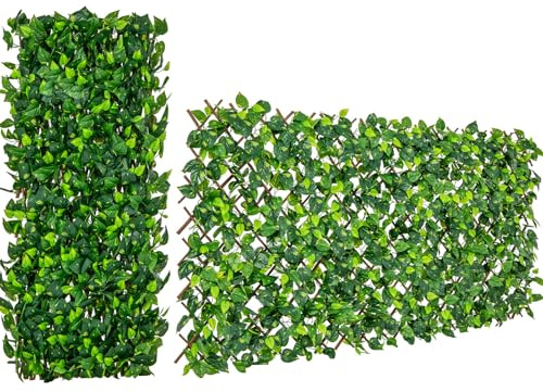 Generico Pannello per Recinzione espandibile Pannello Decorativo per Recinzione in Finta edera Verde per Balcone, siepi Artificiali con Foglie in PE e salice per Esterni, Giardino, Patio, Terra