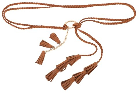 HOMSFOU Cintura Intrecciata Design Etnico Vintage con Nappine in Pelle Pu Color Caffè Cintura Sottile Versatile Donna per Abiti e Occasioni Varie
