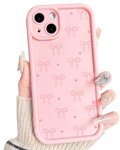 NITITOP Cover per iPhone 13 Mini Carino Fiocco Nastro e Cuore, Rosa