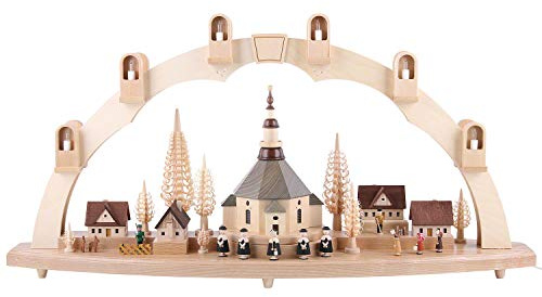 Richard Glässer Seiffen Schwibbogen Seiffener Dorf, Länge 80 cm, Natur, komplett elektrisch beleuchtet, original Erzgebirge #01004