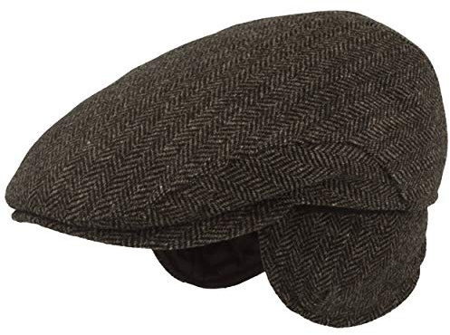 Breiter Herren Winter Schiebermütze mit Ohrenklappen Flatcap Schirmmütze 100% Wolle mit ausklappbarem Ohrenschutz Mütze Hautfreundlich & Bequem