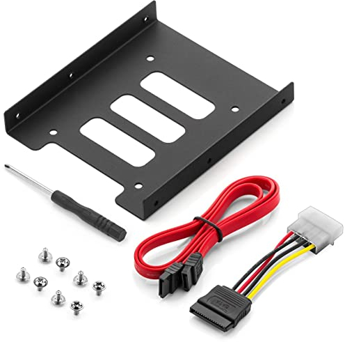 deleyCON Telaio di Montaggio per Dischi Rigidi da 2,5 Adattatore da SSD a 3,5 Telaio Rimovibile Telaio di Montaggio Staffe Guide Incluse Viti Cavo SATA Alimentatore e Cacciavite