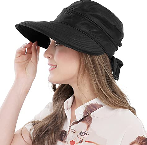 Bellady Women's Visor Hats UV Protection Summer Sun Hats Wide Brim Cap, Black