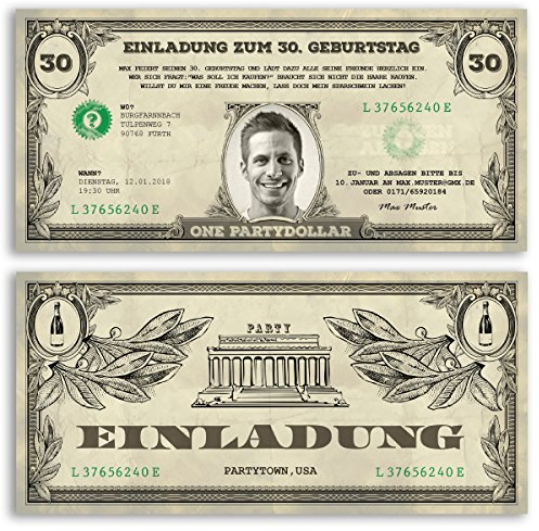 (20 x) Einladungskarten Geburtstag Dollarschein Geldschein witzige Einladungen
