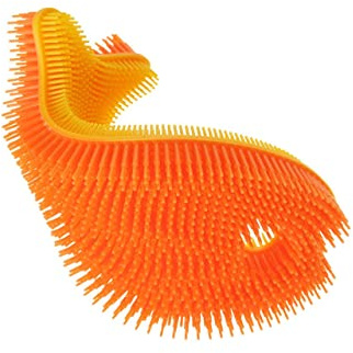 Innobaby Bathin' Smart Silicone Bath Scrub for Babies Toddlers and Adults in Double Sided Sensory Fish Shape, Gently Exfoliate Face and Body, Made with Quick-Dry Food Grade Silicone- Orange/Yellow