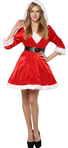 EraSpooky Damen Weihnachtsmann Kostüm Miss Santa Cosplay Kostüm Outfit