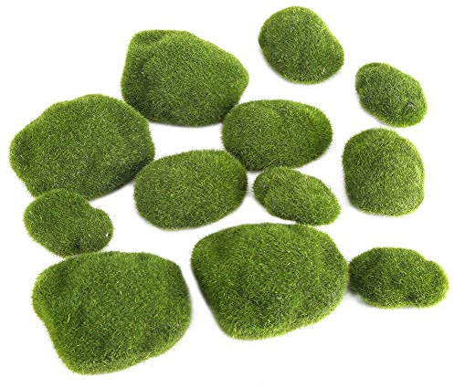Zerodis 12Pcs Artificial Moss Balls for Terrarium Decor, Green Moss Stones DIY Landscape Supplies, Bonsai Accessories Simulation Grass Decorative Plants