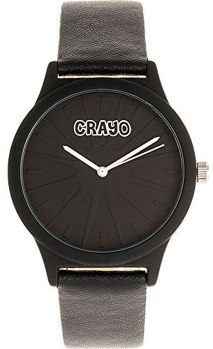 Crayo Splat Quartz Black Leather Strap Unisex Watch CRACR5302