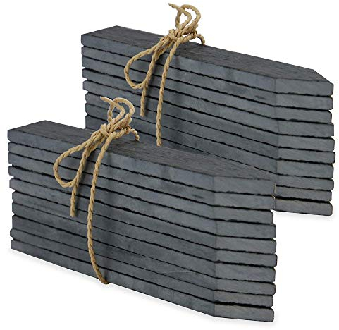 Slate Garden Markers 20 Pack – Reusable Weatherproof Plant Labels with 2 Soapstone Chalk Pencils – 20 x 3cm Herb & Vegetable Markers | M&W