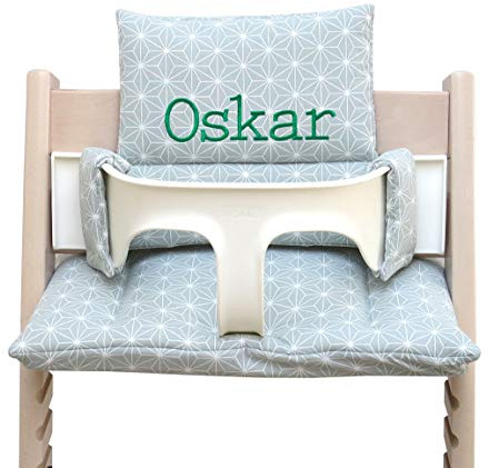 Blausberg Baby - Stokke Tripp Trapp Sitz-Kissen Set mit Namen (Happy Star Grün)